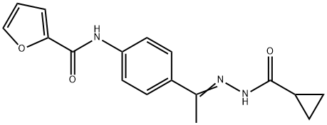 N-[4-[(E)-N-(cyclopropanecarbonylamino)-C-methylcarbonimidoyl]phenyl]furan-2-carboxamide Struktur