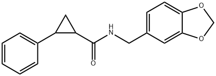 N-(1,3-benzodioxol-5-ylmethyl)-2-phenylcyclopropane-1-carboxamide 化学構造式