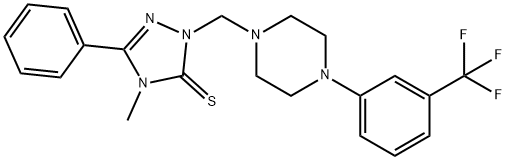 4-methyl-5-phenyl-2-[[4-[3-(trifluoromethyl)phenyl]piperazin-1-yl]methyl]-1,2,4-triazole-3-thione Struktur