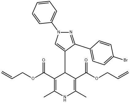 bis(prop-2-enyl) 4-[3-(4-bromophenyl)-1-phenylpyrazol-4-yl]-2,6-dimethyl-1,4-dihydropyridine-3,5-dicarboxylate 化学構造式