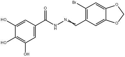 N-[(E)-(6-bromo-1,3-benzodioxol-5-yl)methylideneamino]-3,4,5-trihydroxybenzamide 化学構造式