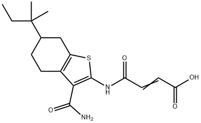 (E)-4-[[3-carbamoyl-6-(2-methylbutan-2-yl)-4,5,6,7-tetrahydro-1-benzothiophen-2-yl]amino]-4-oxobut-2-enoic acid 化学構造式