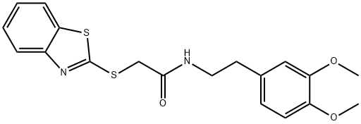 2-(1,3-benzothiazol-2-ylsulfanyl)-N-[2-(3,4-dimethoxyphenyl)ethyl]acetamide 化学構造式