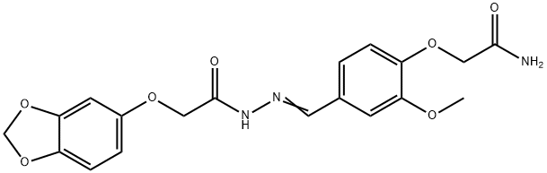 2-[4-[(E)-[[2-(1,3-benzodioxol-5-yloxy)acetyl]hydrazinylidene]methyl]-2-methoxyphenoxy]acetamide 化学構造式