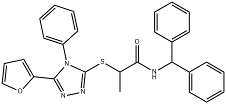N-benzhydryl-2-[[5-(furan-2-yl)-4-phenyl-1,2,4-triazol-3-yl]sulfanyl]propanamide 化学構造式