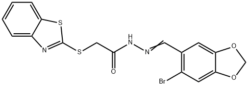 2-(1,3-benzothiazol-2-ylsulfanyl)-N-[(E)-(6-bromo-1,3-benzodioxol-5-yl)methylideneamino]acetamide Structure