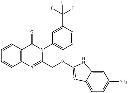 2-[(6-amino-1H-benzimidazol-2-yl)sulfanylmethyl]-3-[3-(trifluoromethyl)phenyl]quinazolin-4-one 结构式