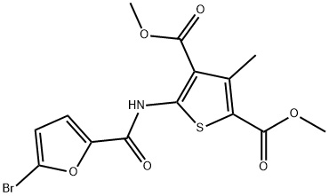 dimethyl 5-[(5-bromofuran-2-carbonyl)amino]-3-methylthiophene-2,4-dicarboxylate,352676-74-5,结构式