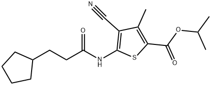 propan-2-yl 4-cyano-5-(3-cyclopentylpropanoylamino)-3-methylthiophene-2-carboxylate 化学構造式