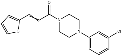 (E)-1-[4-(3-chlorophenyl)piperazin-1-yl]-3-(furan-2-yl)prop-2-en-1-one 化学構造式