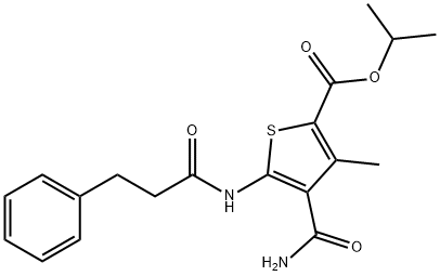 propan-2-yl 4-carbamoyl-3-methyl-5-(3-phenylpropanoylamino)thiophene-2-carboxylate 化学構造式