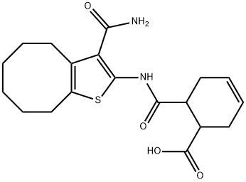 6-[(3-carbamoyl-4,5,6,7,8,9-hexahydrocycloocta[b]thiophen-2-yl)carbamoyl]cyclohex-3-ene-1-carboxylic acid Struktur