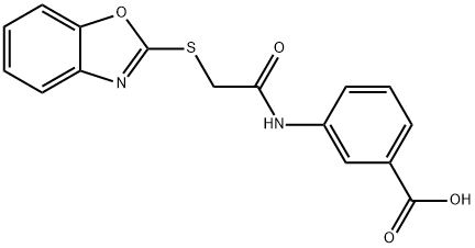 3-[[2-(1,3-benzoxazol-2-ylsulfanyl)acetyl]amino]benzoic acid Structure