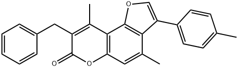 8-benzyl-4,9-dimethyl-3-(4-methylphenyl)furo[2,3-f]chromen-7-one Struktur