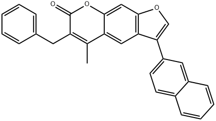 6-benzyl-5-methyl-3-naphthalen-2-ylfuro[3,2-g]chromen-7-one Struktur