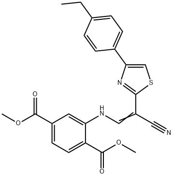 dimethyl 2-[[(E)-2-cyano-2-[4-(4-ethylphenyl)-1,3-thiazol-2-yl]ethenyl]amino]benzene-1,4-dicarboxylate,377050-07-2,结构式