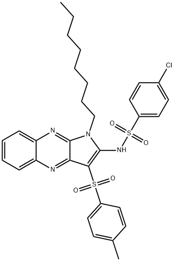 4-chloro-N-[3-(4-methylphenyl)sulfonyl-1-octylpyrrolo[3,2-b]quinoxalin-2-yl]benzenesulfonamide 结构式