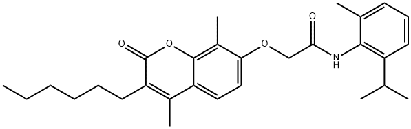 2-(3-hexyl-4,8-dimethyl-2-oxochromen-7-yl)oxy-N-(2-methyl-6-propan-2-ylphenyl)acetamide 结构式