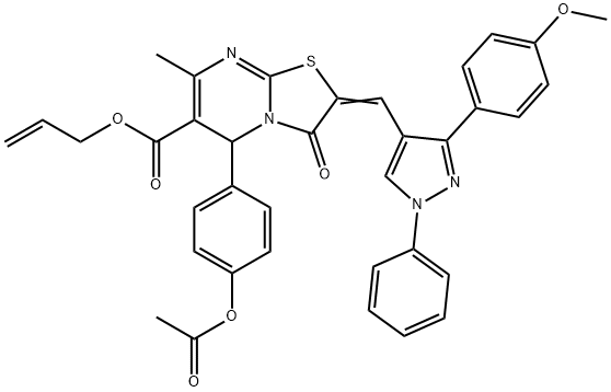 prop-2-enyl (2Z)-5-(4-acetyloxyphenyl)-2-[[3-(4-methoxyphenyl)-1-phenylpyrazol-4-yl]methylidene]-7-methyl-3-oxo-5H-[1,3]thiazolo[3,2-a]pyrimidine-6-carboxylate 结构式