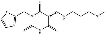 (5Z)-5-[[3-(dimethylamino)propylamino]methylidene]-1-(furan-2-ylmethyl)-1,3-diazinane-2,4,6-trione Struktur