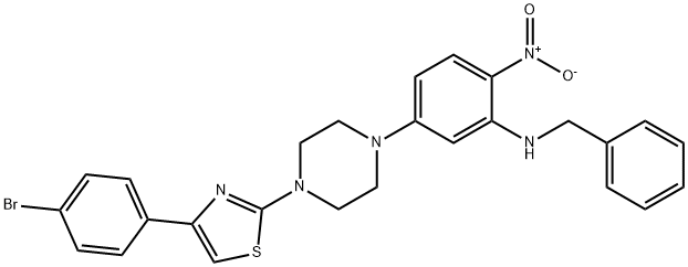 N-benzyl-5-[4-[4-(4-bromophenyl)-1,3-thiazol-2-yl]piperazin-1-yl]-2-nitroaniline Struktur