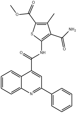 methyl 4-carbamoyl-3-methyl-5-[(2-phenylquinoline-4-carbonyl)amino]thiophene-2-carboxylate 化学構造式