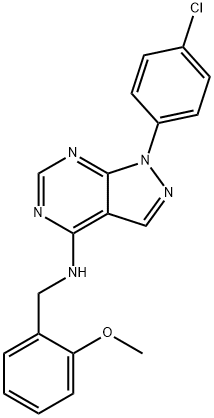 1-(4-chlorophenyl)-N-[(2-methoxyphenyl)methyl]pyrazolo[3,4-d]pyrimidin-4-amine 结构式