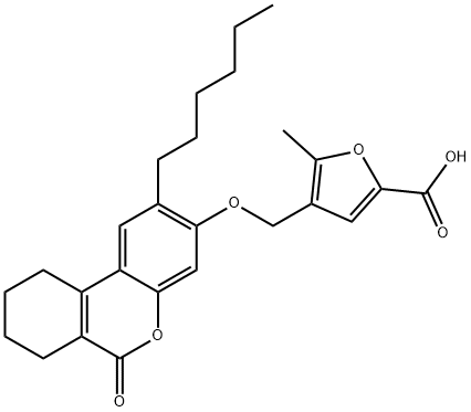 4-[(2-hexyl-6-oxo-7,8,9,10-tetrahydrobenzo[c]chromen-3-yl)oxymethyl]-5-methylfuran-2-carboxylic acid Structure