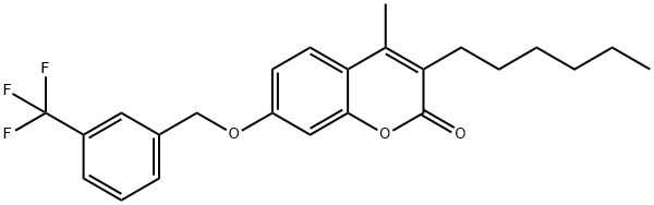 3-hexyl-4-methyl-7-[[3-(trifluoromethyl)phenyl]methoxy]chromen-2-one 化学構造式