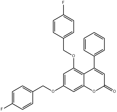 5,7-bis[(4-fluorophenyl)methoxy]-4-phenylchromen-2-one Struktur