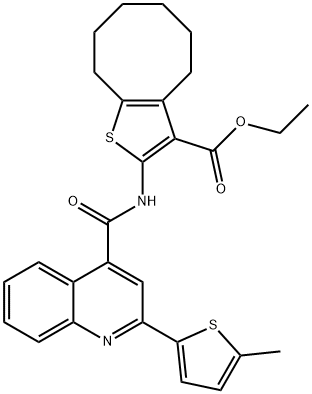 ethyl 2-[[2-(5-methylthiophen-2-yl)quinoline-4-carbonyl]amino]-4,5,6,7,8,9-hexahydrocycloocta[b]thiophene-3-carboxylate Struktur
