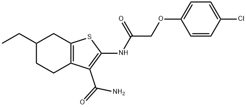 2-[[2-(4-chlorophenoxy)acetyl]amino]-6-ethyl-4,5,6,7-tetrahydro-1-benzothiophene-3-carboxamide 化学構造式