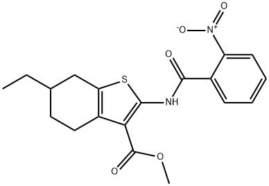 methyl 6-ethyl-2-[(2-nitrobenzoyl)amino]-4,5,6,7-tetrahydro-1-benzothiophene-3-carboxylate 化学構造式