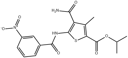 propan-2-yl 4-carbamoyl-3-methyl-5-[(3-nitrobenzoyl)amino]thiophene-2-carboxylate Structure