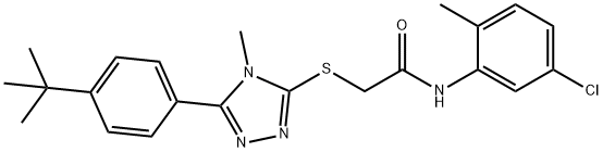 2-[[5-(4-tert-butylphenyl)-4-methyl-1,2,4-triazol-3-yl]sulfanyl]-N-(5-chloro-2-methylphenyl)acetamide 化学構造式