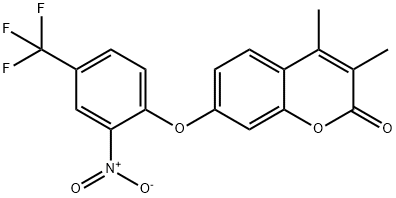 3,4-dimethyl-7-[2-nitro-4-(trifluoromethyl)phenoxy]chromen-2-one 结构式