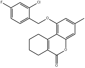 1-[(2-chloro-4-fluorophenyl)methoxy]-3-methyl-7,8,9,10-tetrahydrobenzo[c]chromen-6-one Structure