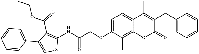 ethyl 2-[[2-(3-benzyl-4,8-dimethyl-2-oxochromen-7-yl)oxyacetyl]amino]-4-phenylthiophene-3-carboxylate Structure