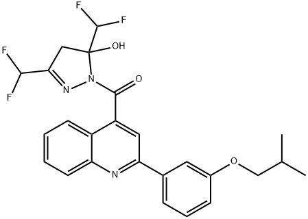 [3,5-bis(difluoromethyl)-5-hydroxy-4H-pyrazol-1-yl]-[2-[3-(2-methylpropoxy)phenyl]quinolin-4-yl]methanone Structure