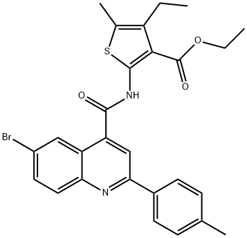 ethyl 2-[[6-bromo-2-(4-methylphenyl)quinoline-4-carbonyl]amino]-4-ethyl-5-methylthiophene-3-carboxylate,438537-75-8,结构式