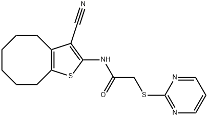 N-(3-cyano-4,5,6,7,8,9-hexahydrocycloocta[b]thiophen-2-yl)-2-pyrimidin-2-ylsulfanylacetamide Structure