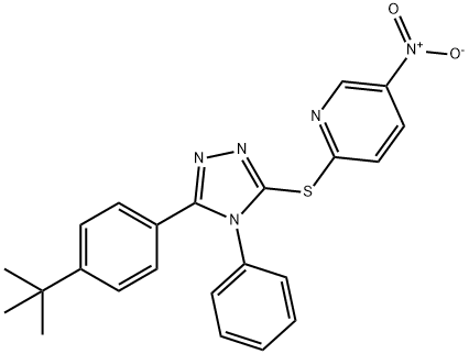 2-[[5-(4-tert-butylphenyl)-4-phenyl-1,2,4-triazol-3-yl]sulfanyl]-5-nitropyridine 化学構造式