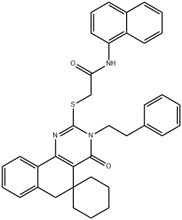 N-naphthalen-1-yl-2-[4-oxo-3-(2-phenylethyl)spiro[6H-benzo[h]quinazoline-5,1'-cyclohexane]-2-yl]sulfanylacetamide,489425-15-2,结构式