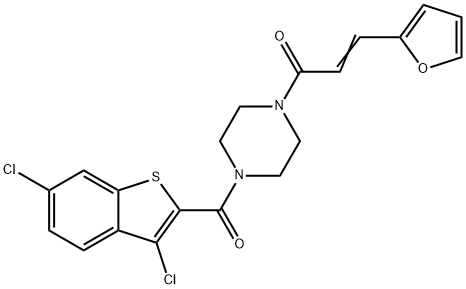 (E)-1-[4-(3,6-dichloro-1-benzothiophene-2-carbonyl)piperazin-1-yl]-3-(furan-2-yl)prop-2-en-1-one Structure