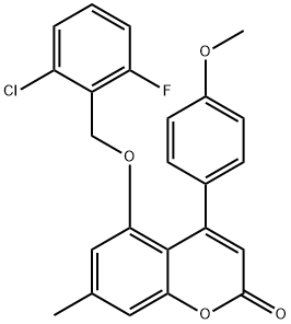 5-[(2-chloro-6-fluorophenyl)methoxy]-4-(4-methoxyphenyl)-7-methylchromen-2-one 化学構造式