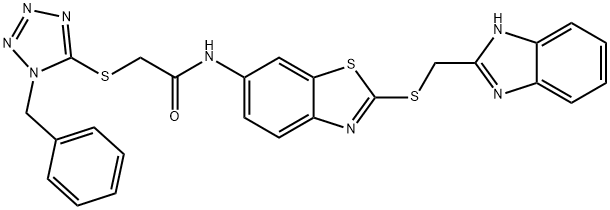 N-[2-(1H-benzimidazol-2-ylmethylsulfanyl)-1,3-benzothiazol-6-yl]-2-(1-benzyltetrazol-5-yl)sulfanylacetamide,518993-29-8,结构式