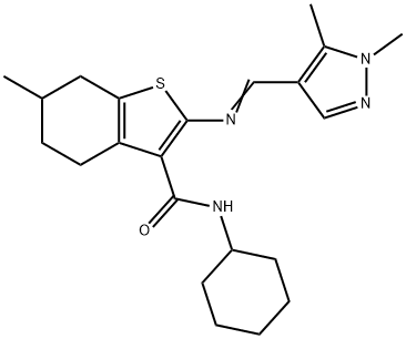 N-cyclohexyl-2-[(E)-(1,5-dimethylpyrazol-4-yl)methylideneamino]-6-methyl-4,5,6,7-tetrahydro-1-benzothiophene-3-carboxamide Structure