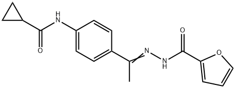 N-[(Z)-1-[4-(cyclopropanecarbonylamino)phenyl]ethylideneamino]furan-2-carboxamide Struktur