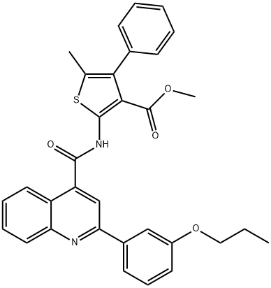 methyl 5-methyl-4-phenyl-2-[[2-(3-propoxyphenyl)quinoline-4-carbonyl]amino]thiophene-3-carboxylate 化学構造式
