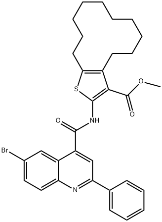 methyl 2-[(6-bromo-2-phenylquinoline-4-carbonyl)amino]-4,5,6,7,8,9,10,11,12,13-decahydrocyclododeca[b]thiophene-3-carboxylate 化学構造式